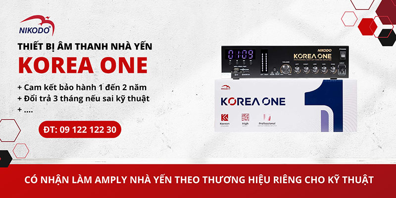 Amply korea one chịu tải từ 200 đến 300 loa nhà yến