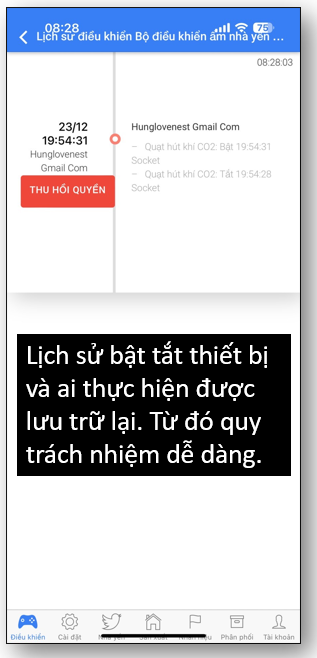 Lịch sử bật tắt thiết bị timer
