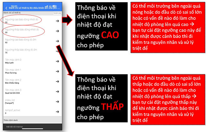 Thông báo nhiệt độ cao thấp