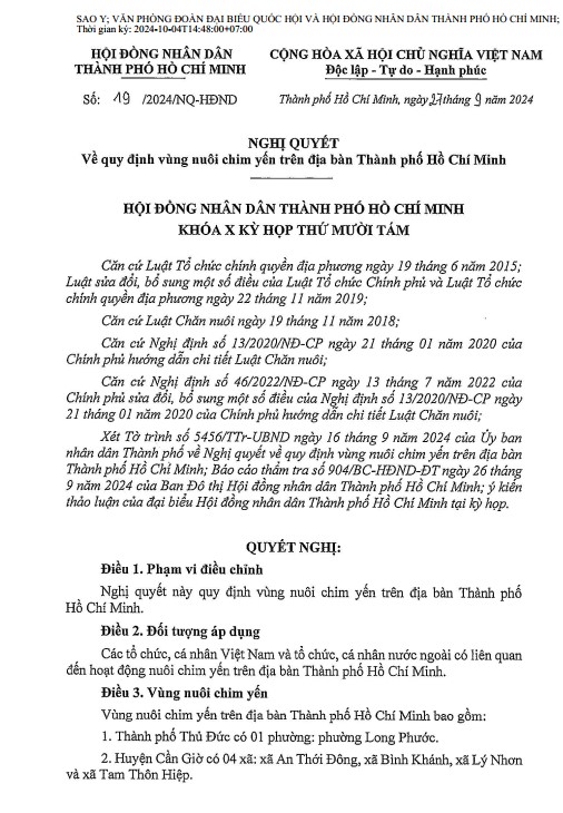 văn bản nuôi yến Tphcm
